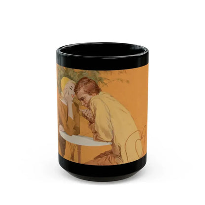 Couple at Cafe table, magazine illustration - Black Coffee Mug 15oz - Go Mug Yourself