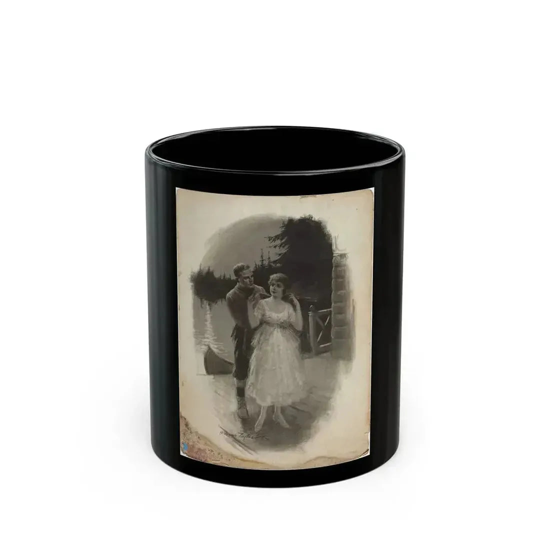 Couple at the Lake,  Illustration - Black Coffee Mug 11oz - Go Mug Yourself