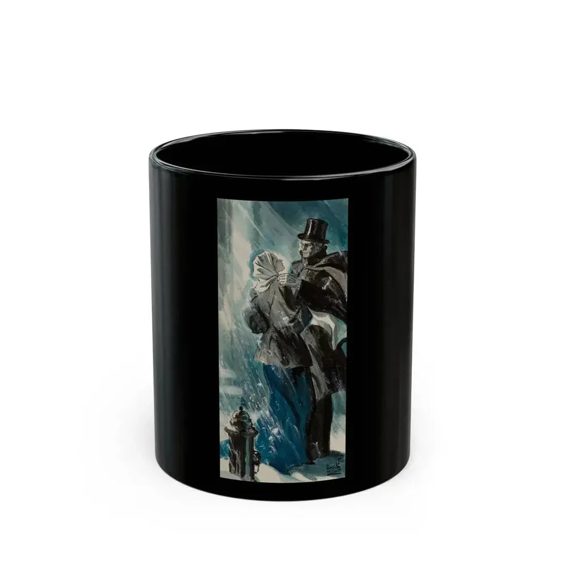 Couple in the Snow, interior story illustration, 1935 - Black Coffee Mug 11oz - Go Mug Yourself
