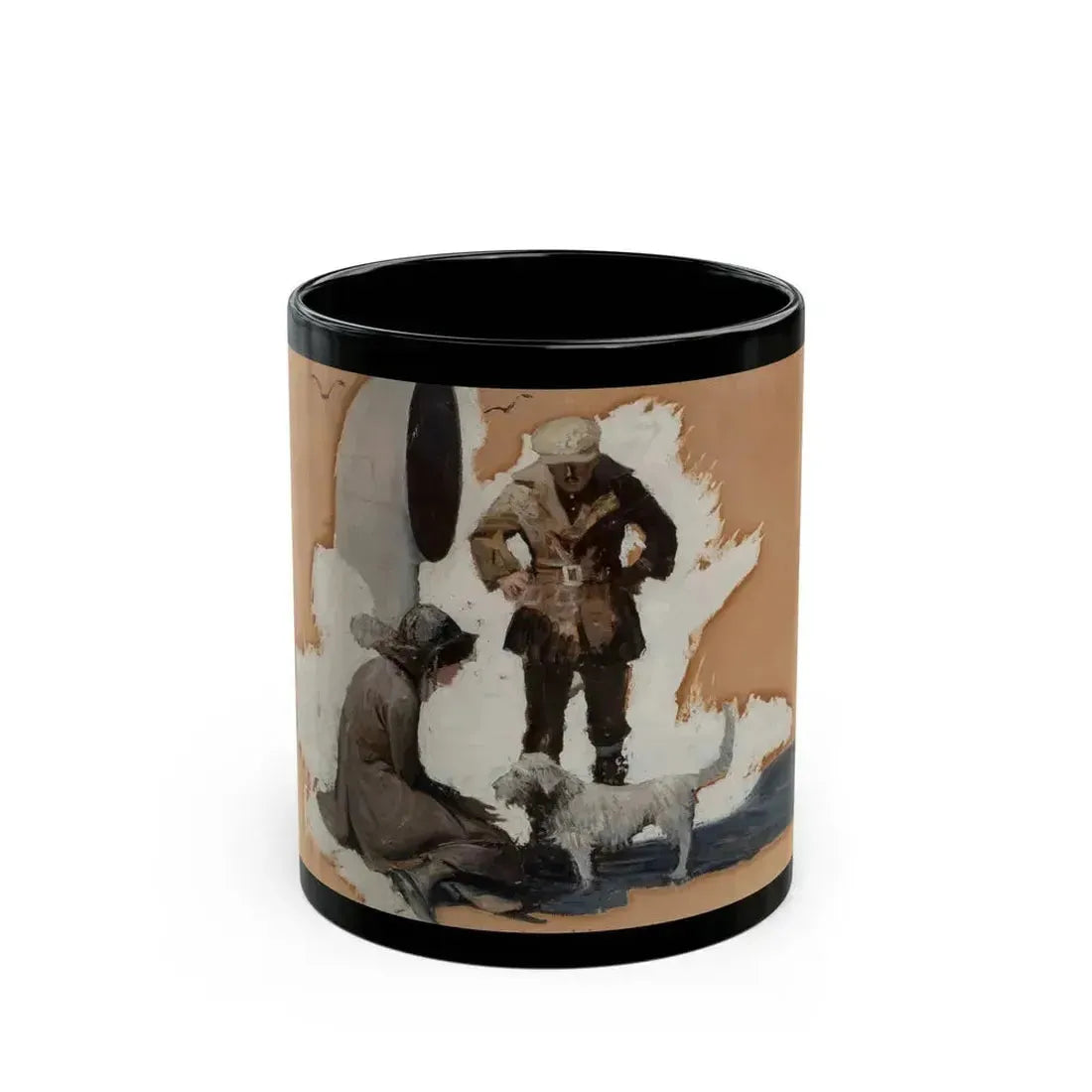 Couple on a Ship Deck with a Dog - Black Coffee Mug 11oz - Go Mug Yourself