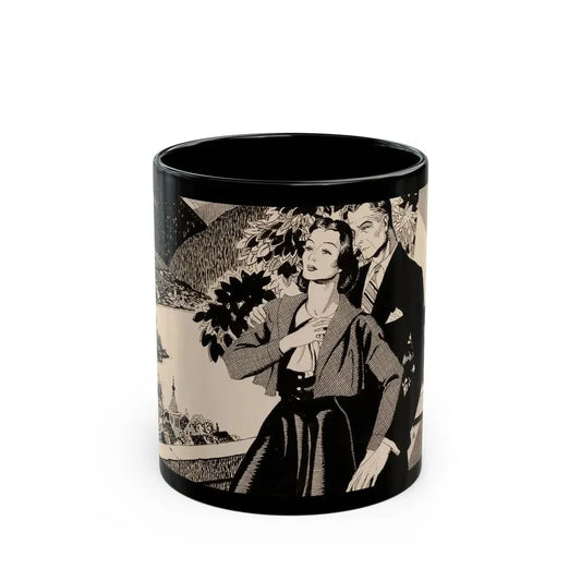 Couple on Balcony, probable Liberty magazine interior illustration, circa 1944-45 - Black Coffee Mug 11oz - Go Mug Yourself