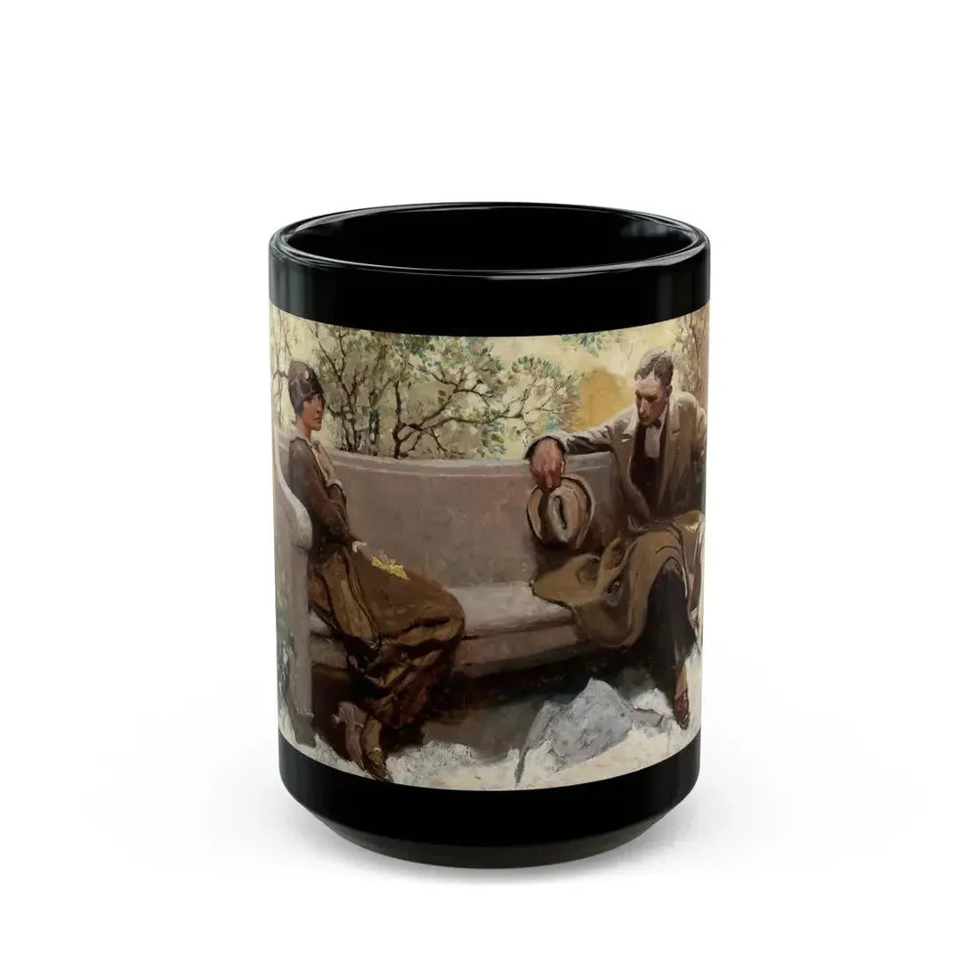 Couple on Park Bench - Black Coffee Mug 15oz - Go Mug Yourself