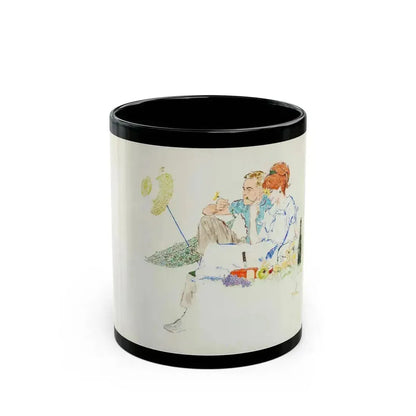 Couple on Picnic Illustration (Neeley Associates, c. 1960s) - Black Coffee Mug 11oz - Go Mug Yourself