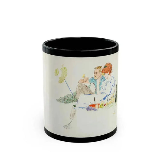 Couple on Picnic Illustration (Neeley Associates, c. 1960s) - Black Coffee Mug 11oz - Go Mug Yourself