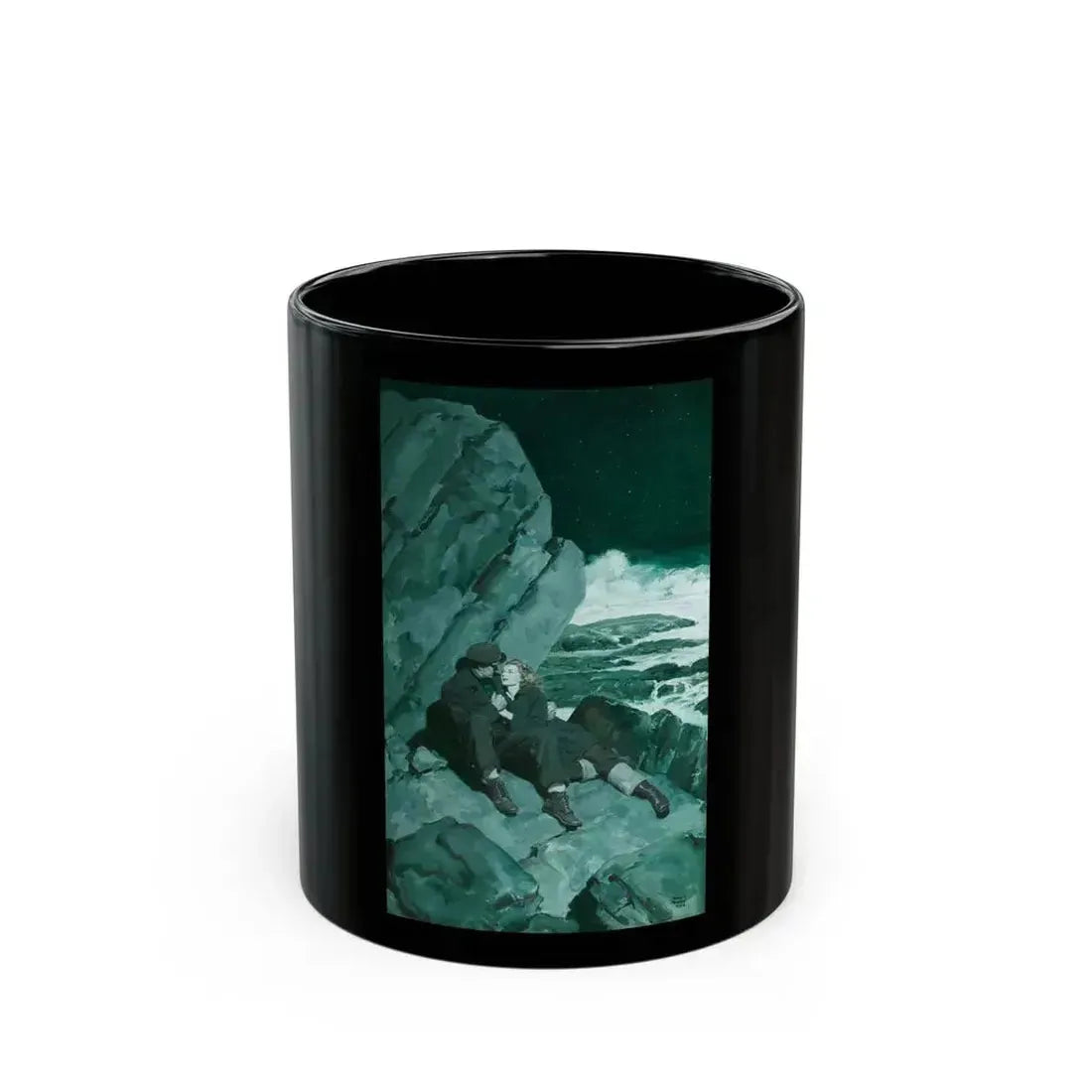 Couple on Rocks, Saturday Evening Post illustration, 1942 - Black Coffee Mug 11oz - Go Mug Yourself