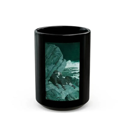 Couple on Rocks, Saturday Evening Post illustration, 1942 - Black Coffee Mug 15oz - Go Mug Yourself