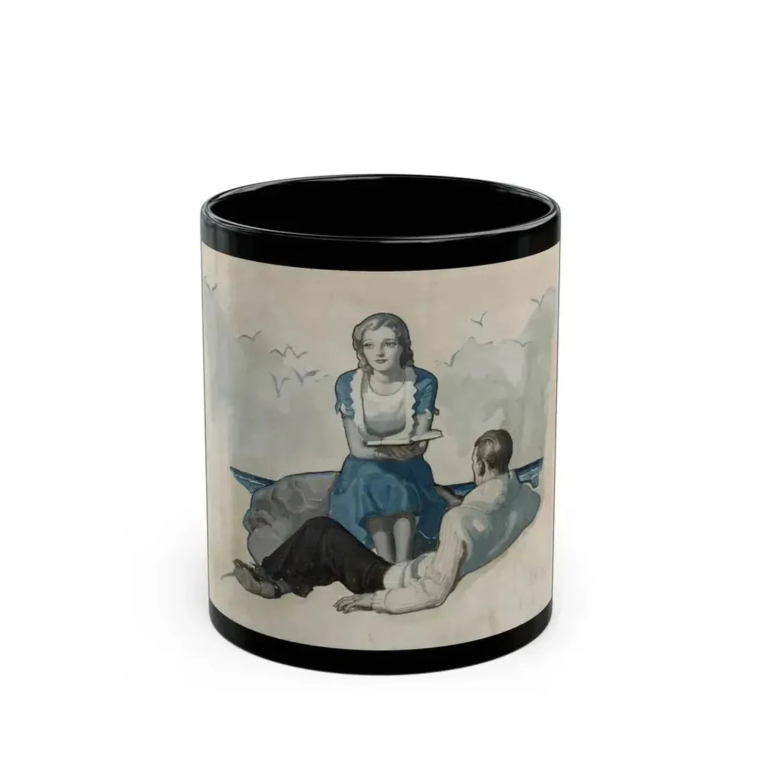 Couple Seated at Beach, 1927 - Black Coffee Mug 11oz - Go Mug Yourself