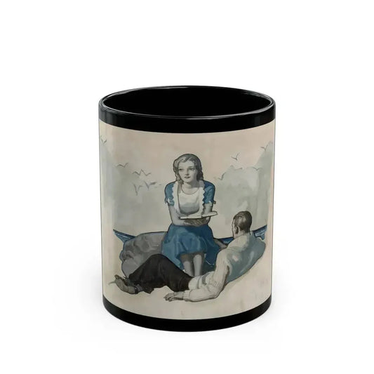 Couple Seated at Beach, 1927 - Black Coffee Mug 11oz - Go Mug Yourself