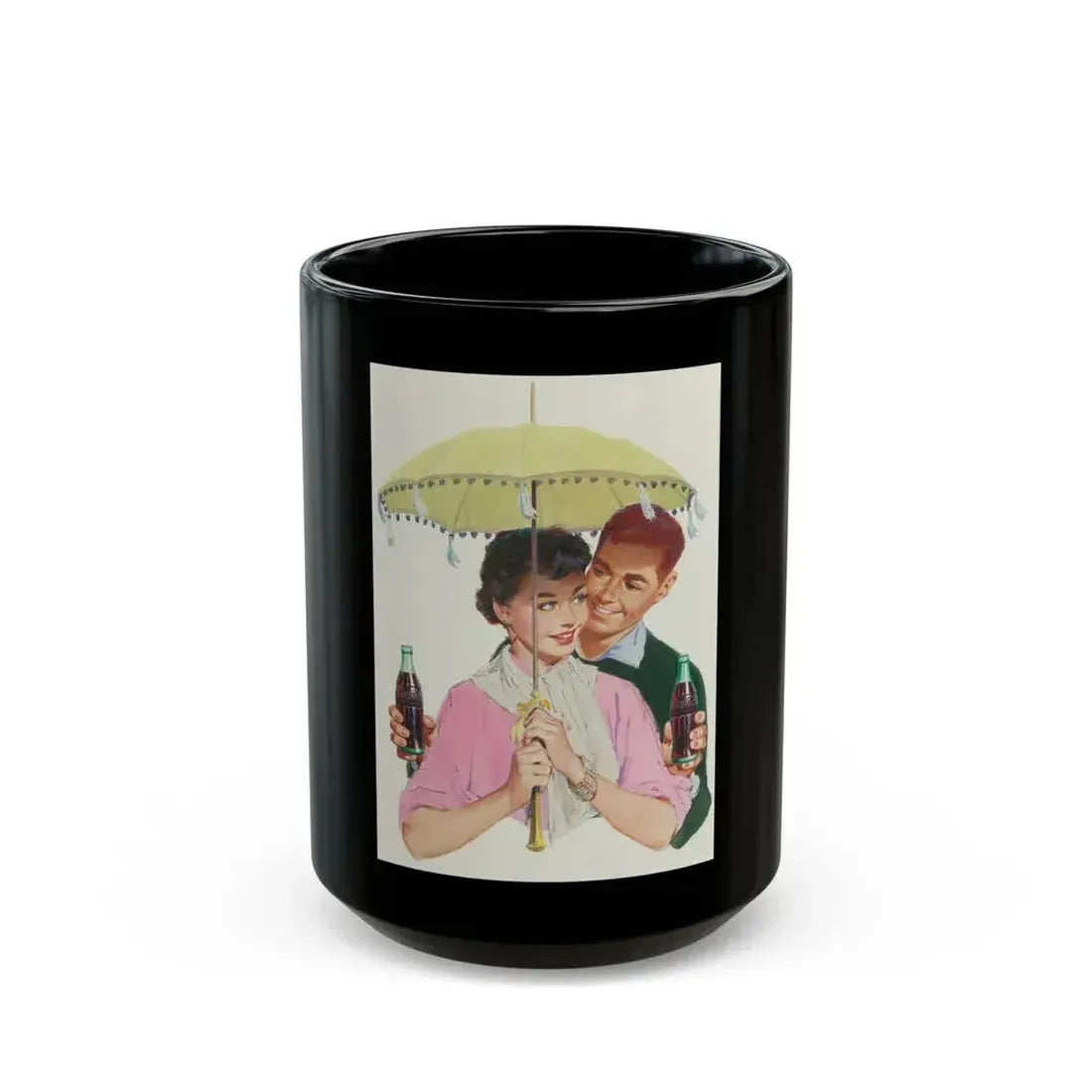 Couple under Parasol, Coca Cola advertisement, circa 1950s - Black Coffee Mug 15oz - Go Mug Yourself