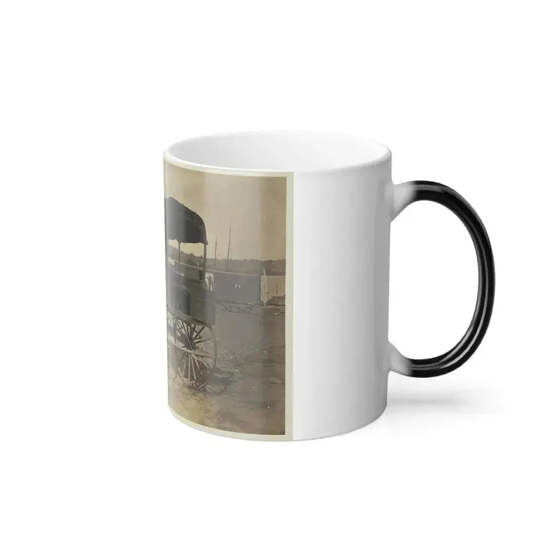 Covered Wagon With Side Curtains Rolled Up at a Military Facility (U.S. Civil War) Color Changing Coffee Mug 11oz - Go Mug Yourself