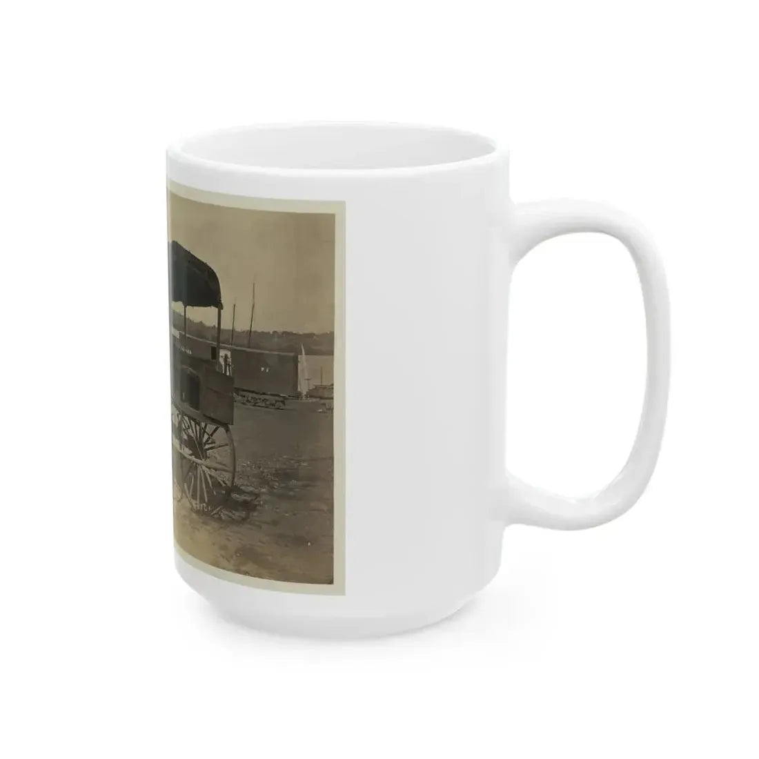 Covered Wagon With Side Curtains Rolled Up At A Military Facility (U.S. Civil War) White Coffee Mug - Go Mug Yourself