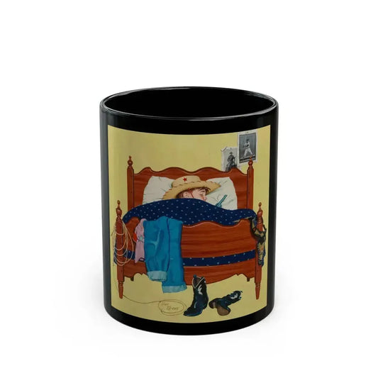 Cowboy Dreams, American Weekly magazine cover, October 6, 1957 - Black Coffee Mug 11oz - Go Mug Yourself