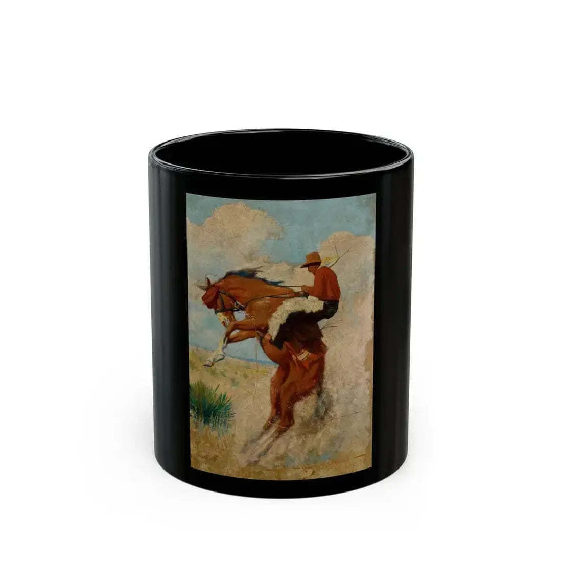 Cowboy on Bucking Bronco, probable western pulp cover - Black Coffee Mug 11oz - Go Mug Yourself