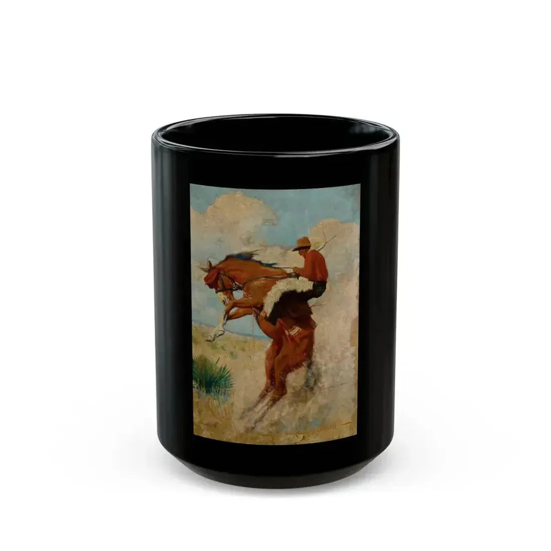 Cowboy on Bucking Bronco, probable western pulp cover - Black Coffee Mug 15oz - Go Mug Yourself