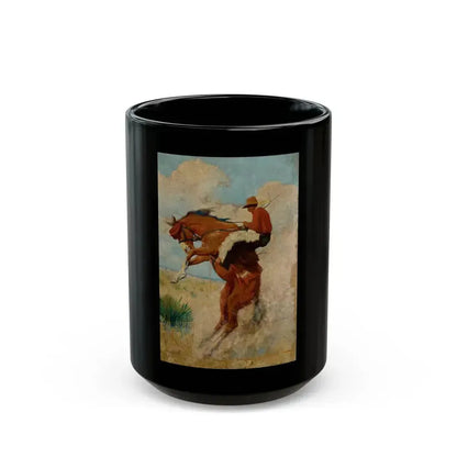 Cowboy on Bucking Bronco, probable western pulp cover - Black Coffee Mug 15oz - Go Mug Yourself