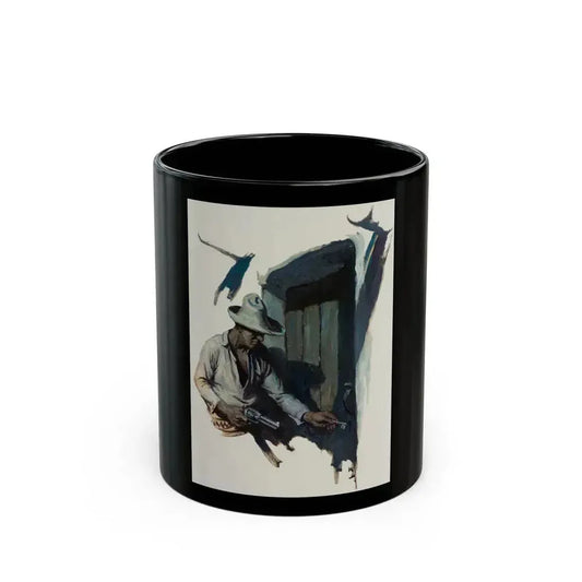Cowboy Unlocking Door - Black Coffee Mug 11oz - Go Mug Yourself
