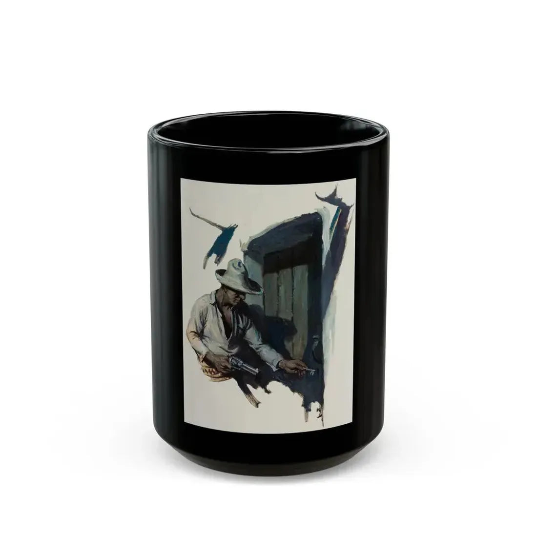 Cowboy Unlocking Door - Black Coffee Mug 15oz - Go Mug Yourself