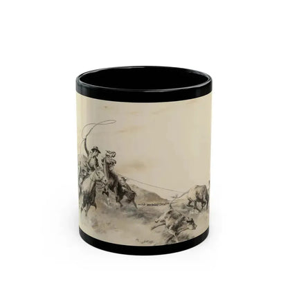 Cowboys Roping Steer - Black Coffee Mug 11oz - Go Mug Yourself