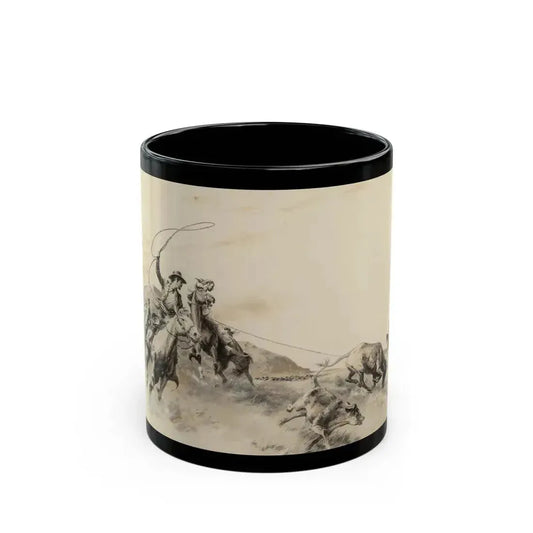 Cowboys Roping Steer - Black Coffee Mug 11oz - Go Mug Yourself