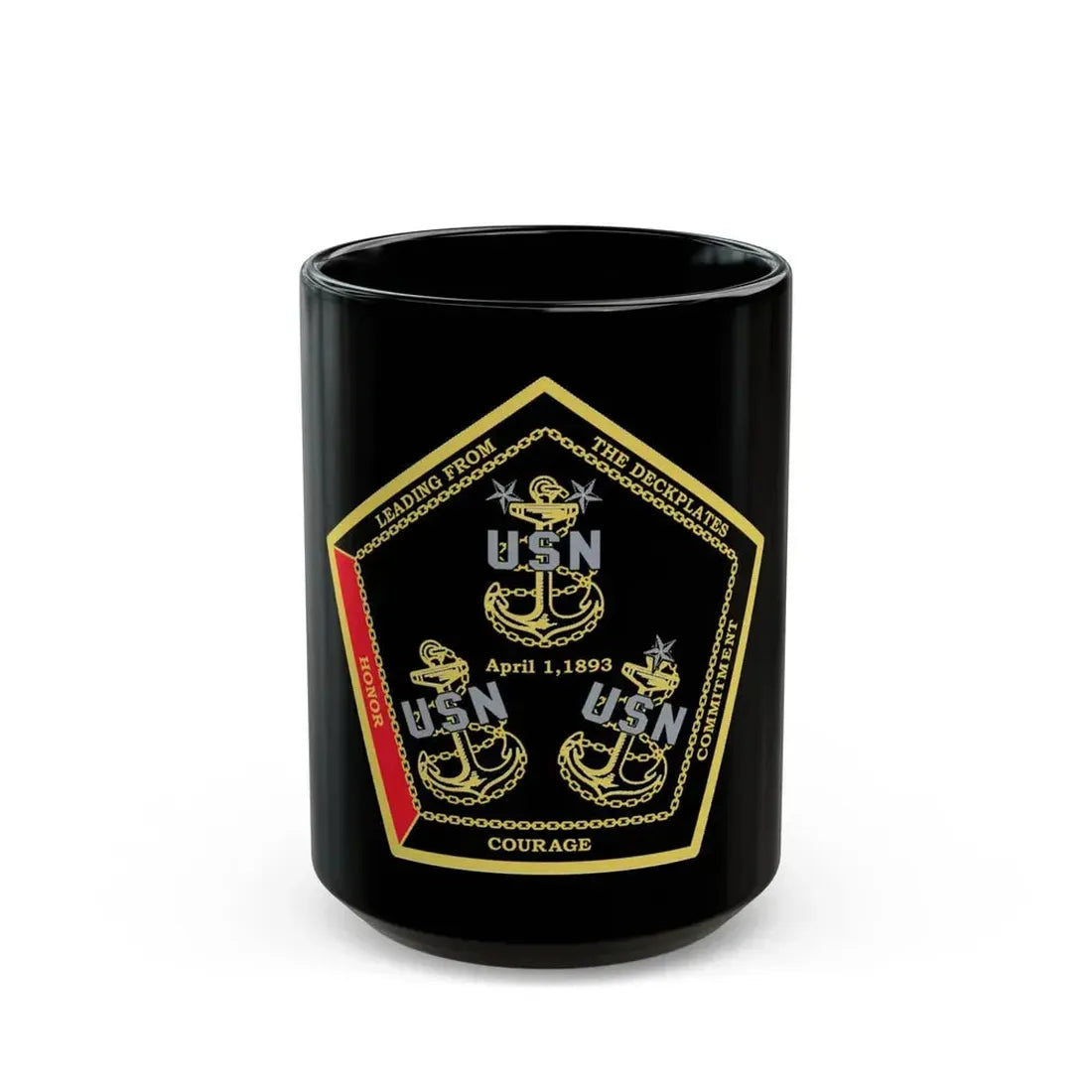 CPO Coin Octagon with 3 chiefs anchors (U.S. Navy) Black Coffee Mug - Go Mug Yourself