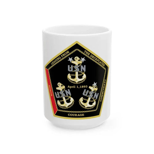 CPO Coin Octagon with 3 chiefs anchors (U.S. Navy) White Coffee Mug 15oz - Go Mug Yourself