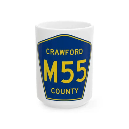 Crawford County Route M55 IA (Iowa) (Road Sign) White Coffee Mug 15oz - Go Mug Yourself