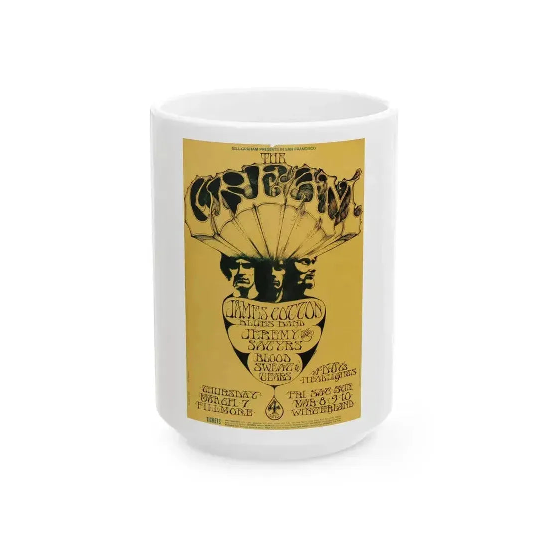 Cream - 1968 (Music Poster) White Coffee Mug 15oz - Go Mug Yourself