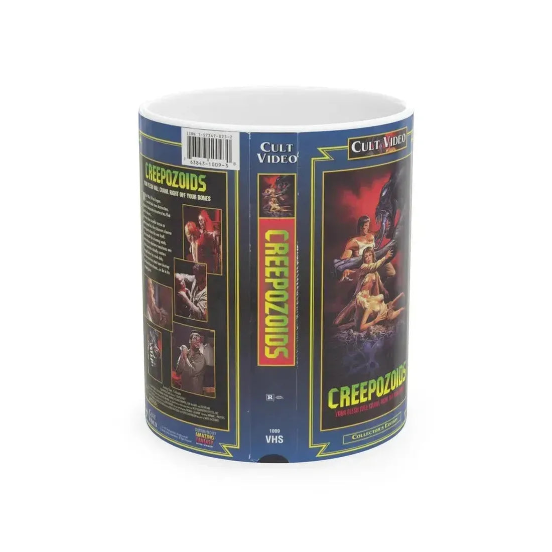 CREEPOZOIDS CULT VIDEO (VHS COVER) - White Coffee Mug 11oz - Go Mug Yourself