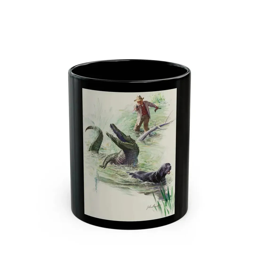 Crocodile Hunter, Roto Magazine story illustration - Black Coffee Mug 11oz - Go Mug Yourself