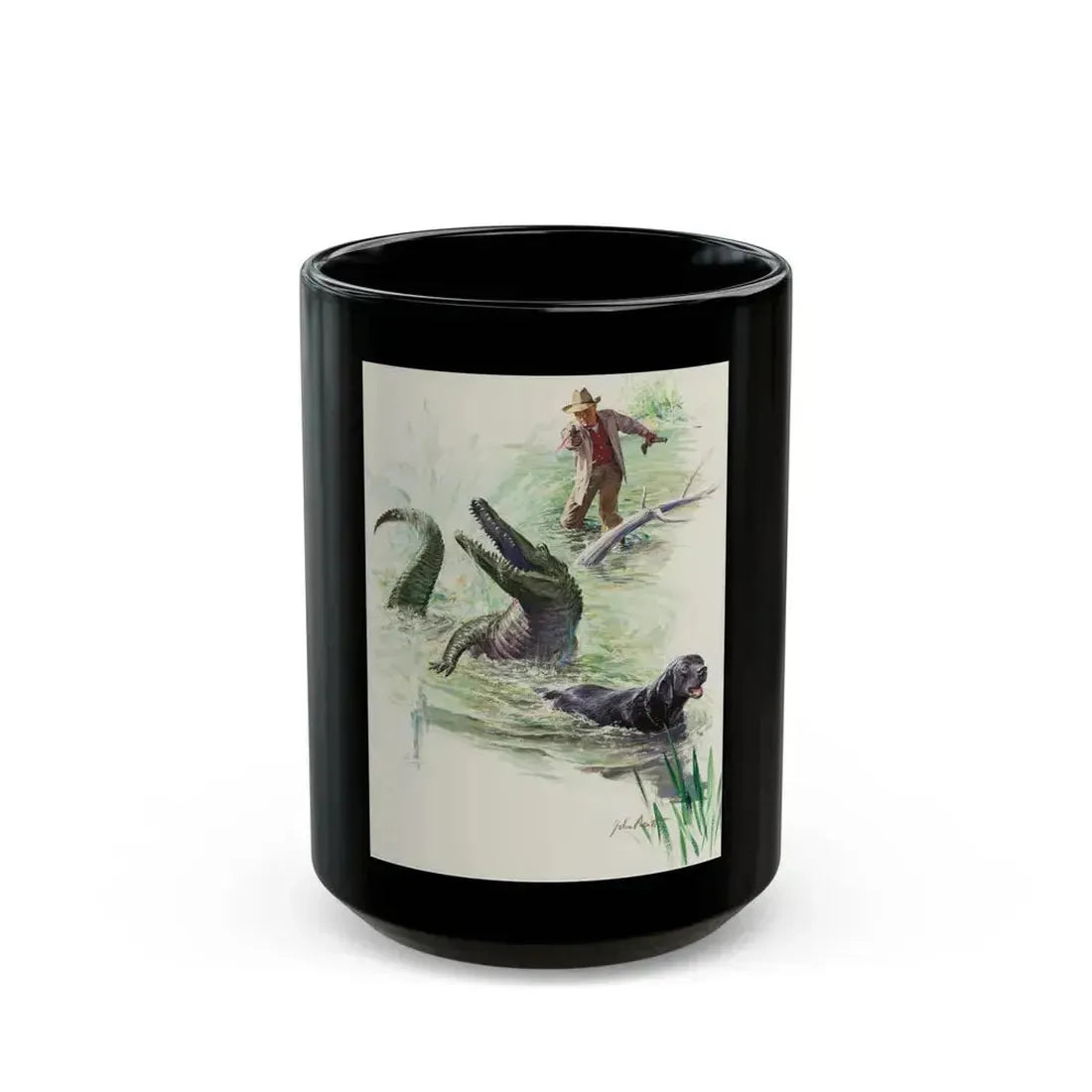 Crocodile Hunter, Roto Magazine story illustration - Black Coffee Mug 15oz - Go Mug Yourself