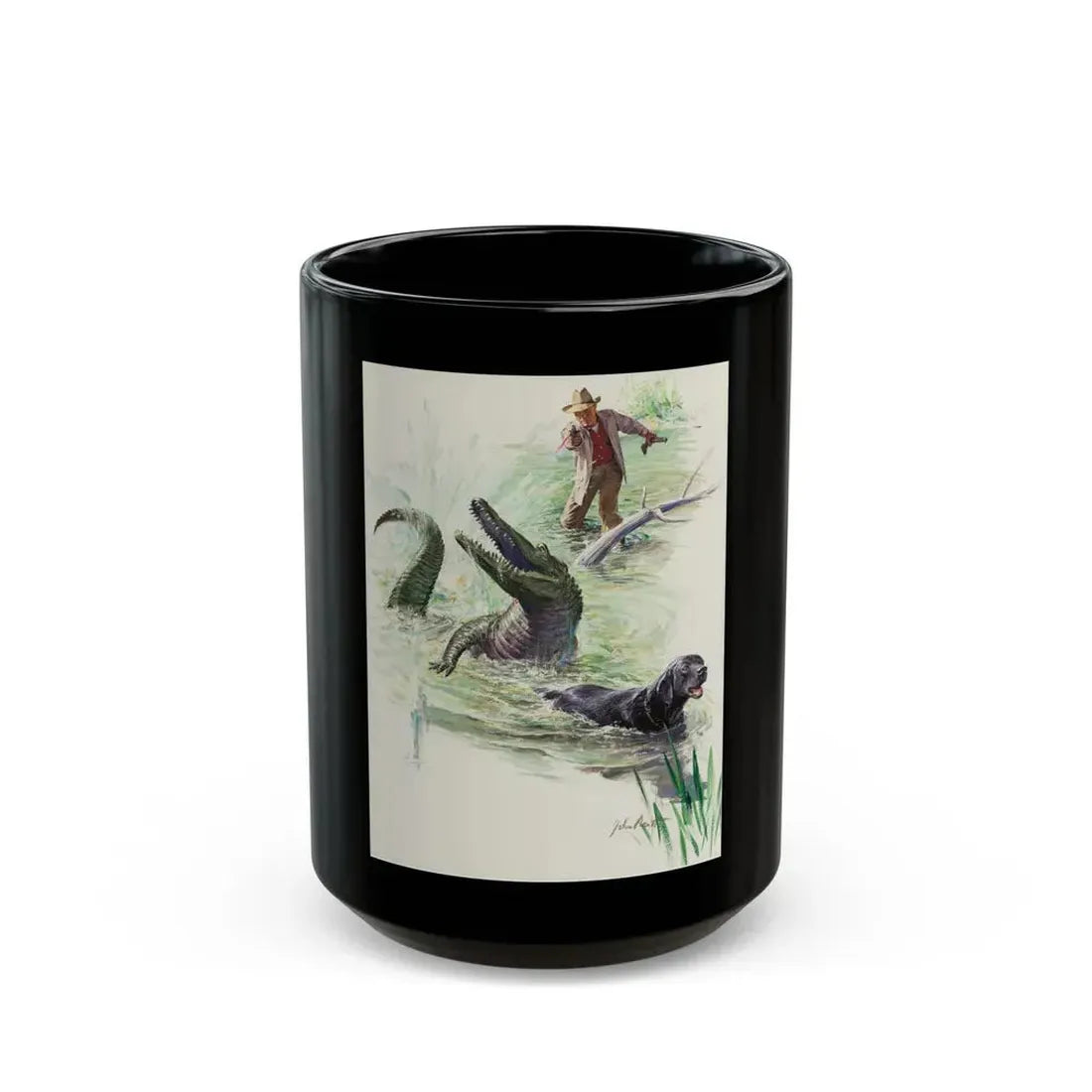 Crocodile Hunter, Roto Magazine story illustration - Black Coffee Mug 15oz - Go Mug Yourself