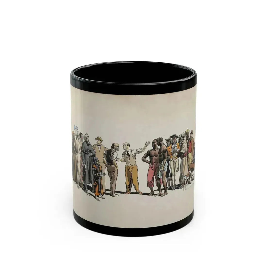 Crowd Scene Illustration (1932) - Black Coffee Mug 11oz - Go Mug Yourself