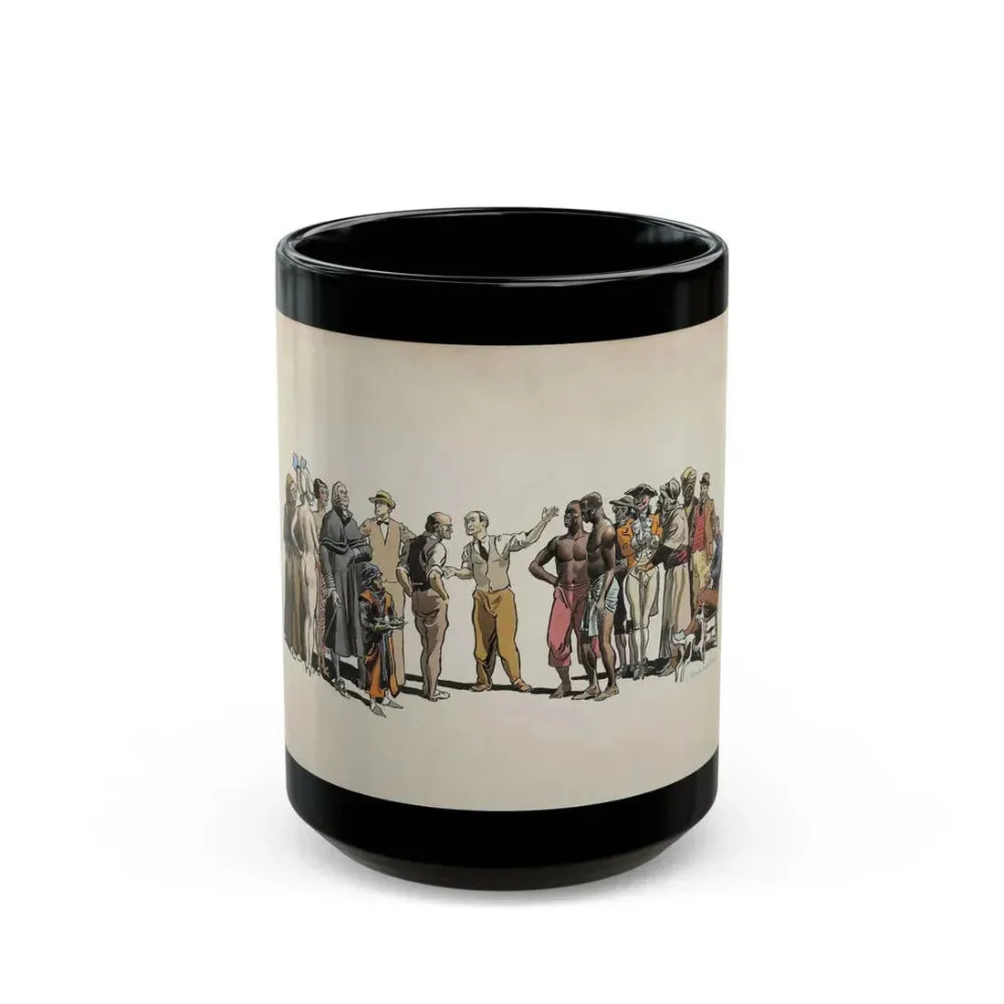 Crowd Scene Illustration (1932) - Black Coffee Mug 15oz - Go Mug Yourself