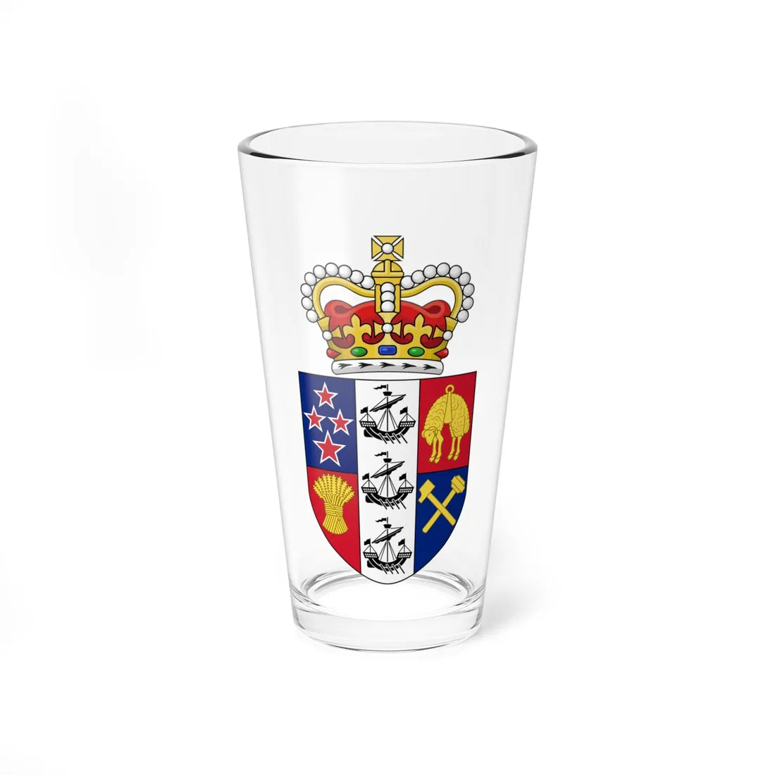 Crowned Arms of New Zealand (New Zealand) (Coat of Arms) Pint Glass 16oz 16oz - Go Mug Yourself