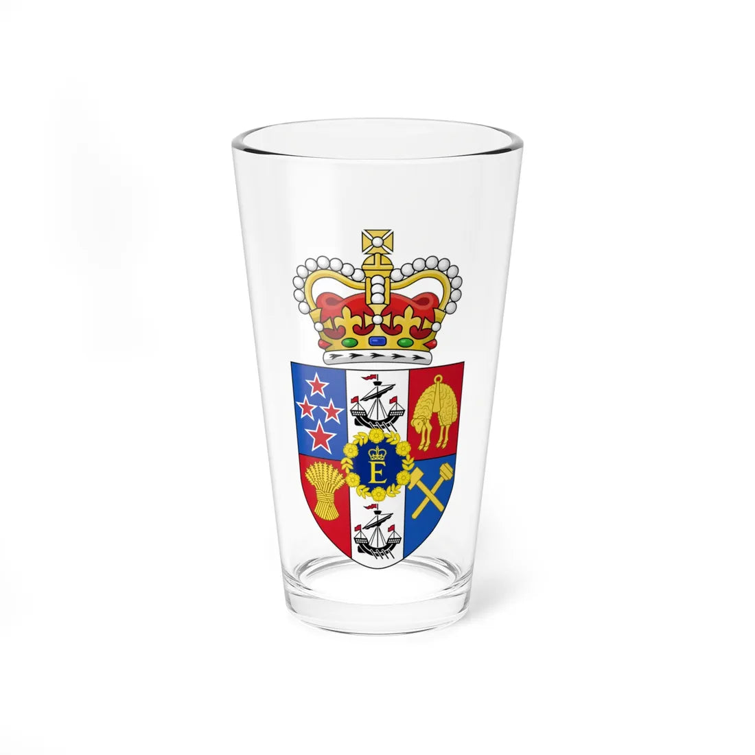 Crowned Arms of New Zealand with the Royal Cipher (New Zealand) (Coat of Arms) Pint Glass 16oz 16oz - Go Mug Yourself
