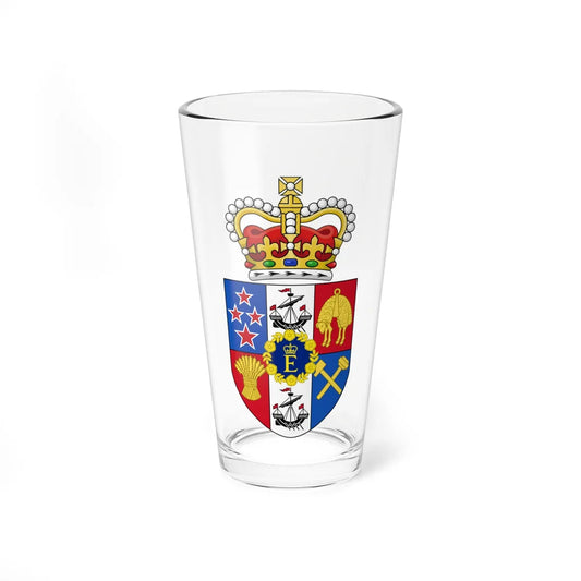 Crowned Arms of New Zealand with the Royal Cipher (New Zealand) (Coat of Arms) Pint Glass 16oz 16oz - Go Mug Yourself