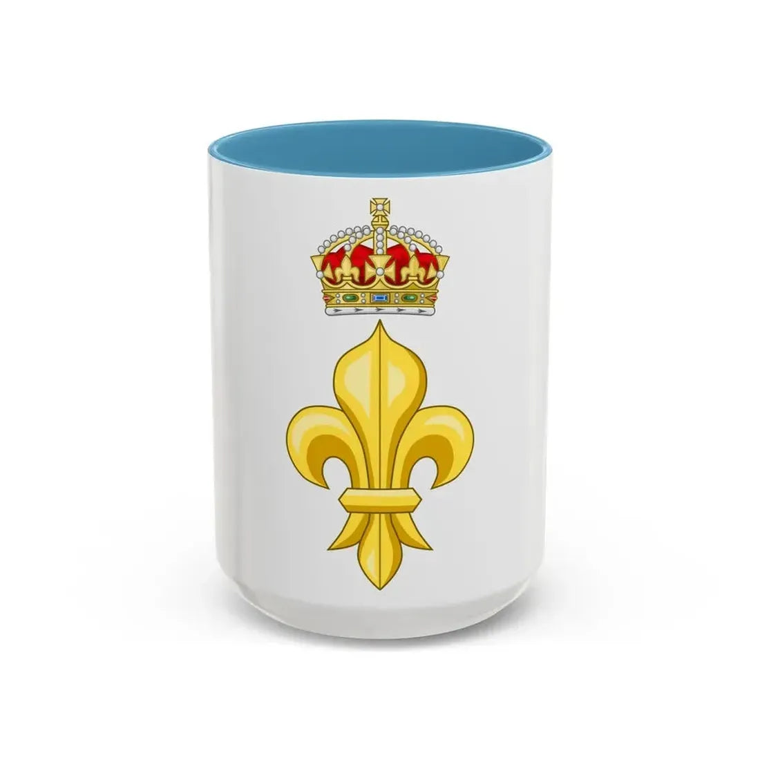 Crowned Fleur de lys (Tudor Crown) - Accent Coffee Mug 15oz Light Blue - Go Mug Yourself