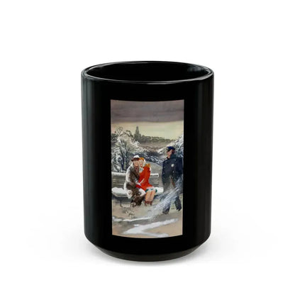 Cuddling in the Cold, Esquire magazine cover, February 1947 - Black Coffee Mug 15oz - Go Mug Yourself