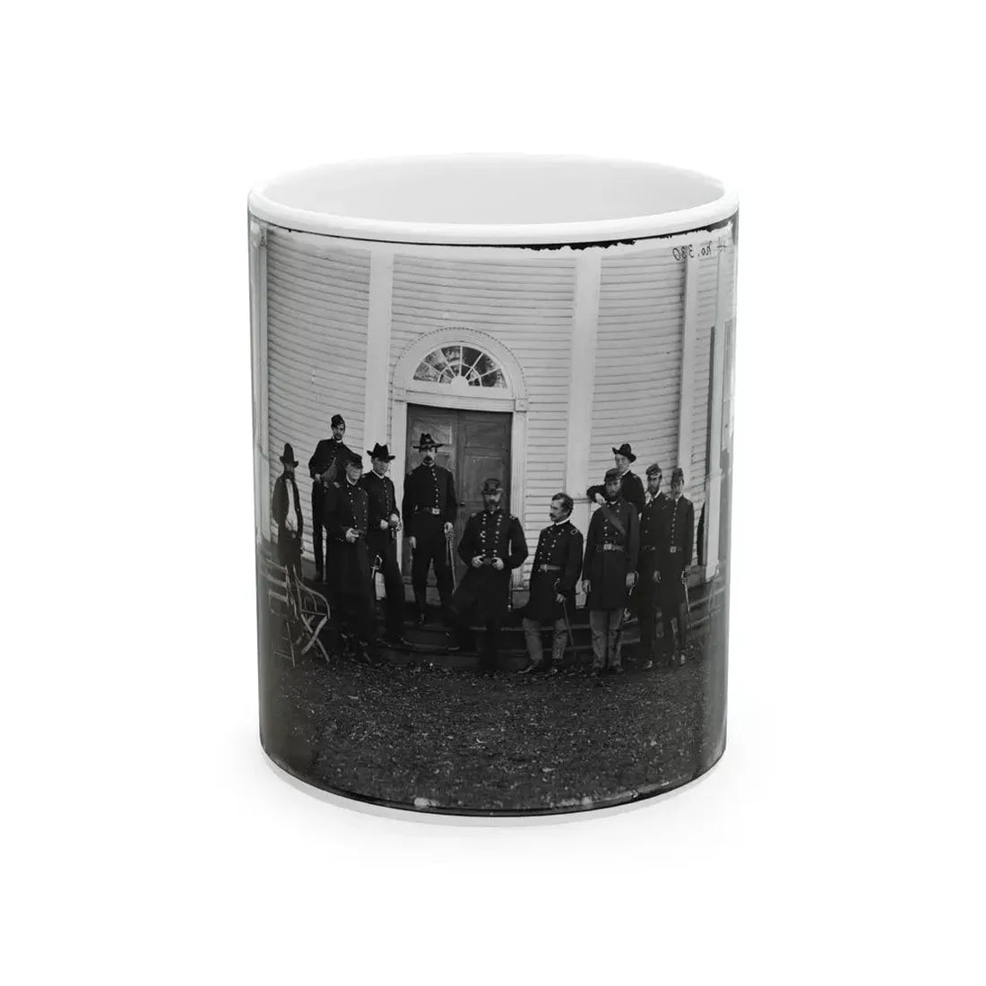 Culpeper, Va. Gen. George G. Meade And Staff On Steps Of Wallack's House (U.S. Civil War) White Coffee Mug 11oz - Go Mug Yourself