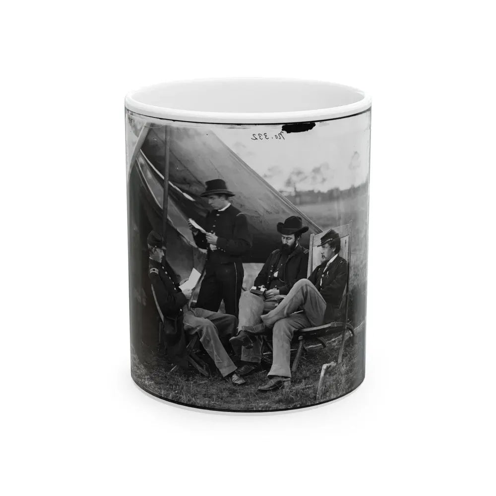 Culpeper, Virginia. Group Of Officers. Capt. Pierce, Capt. Page, Capt. Howell, Lt. Kelly. Headquarters, Army Of The Potomac (U.S. Civil War) White Coffee Mug 11oz - Go Mug Yourself