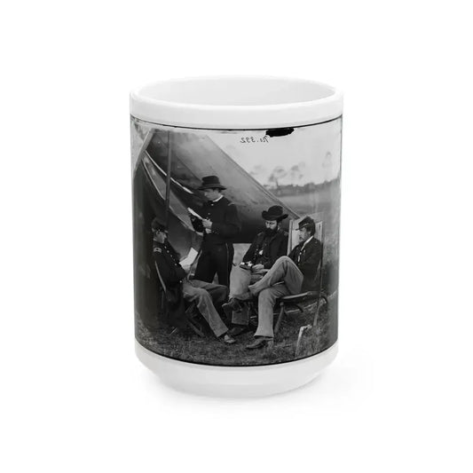 Culpeper, Virginia. Group Of Officers. Capt. Pierce, Capt. Page, Capt. Howell, Lt. Kelly. Headquarters, Army Of The Potomac (U.S. Civil War) White Coffee Mug 15oz - Go Mug Yourself