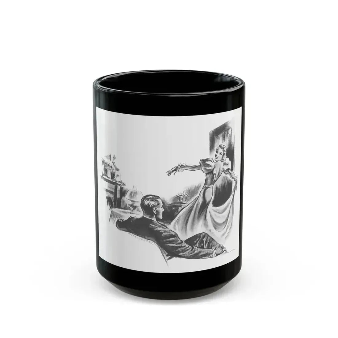 Cupid Goes Dancing by Hettie Vincent Nutbrown, Film Pictorial magazine, 1938 - Black Coffee Mug 15oz - Go Mug Yourself
