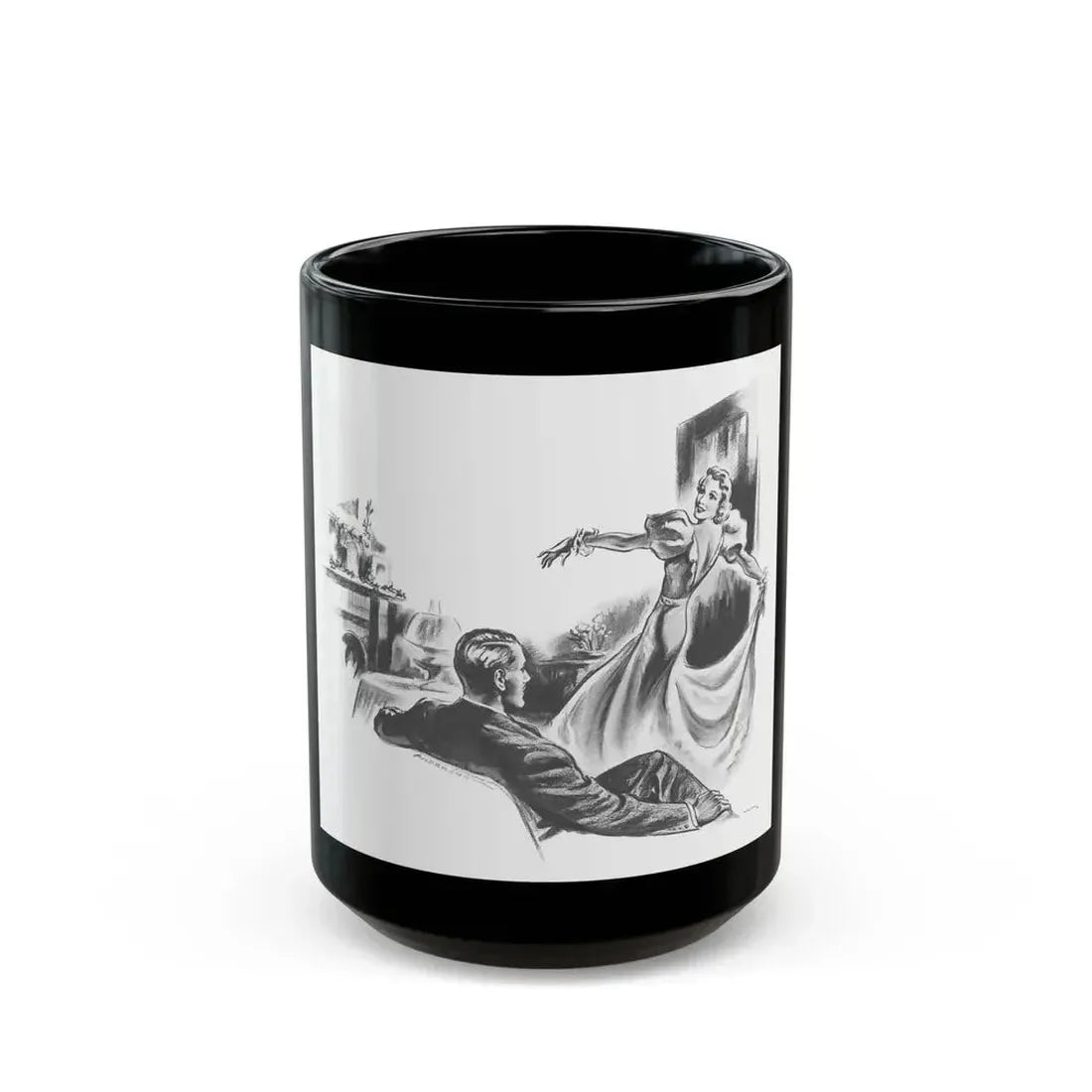 Cupid Goes Dancing by Hettie Vincent Nutbrown, Film Pictorial magazine, 1938 - Black Coffee Mug 15oz - Go Mug Yourself