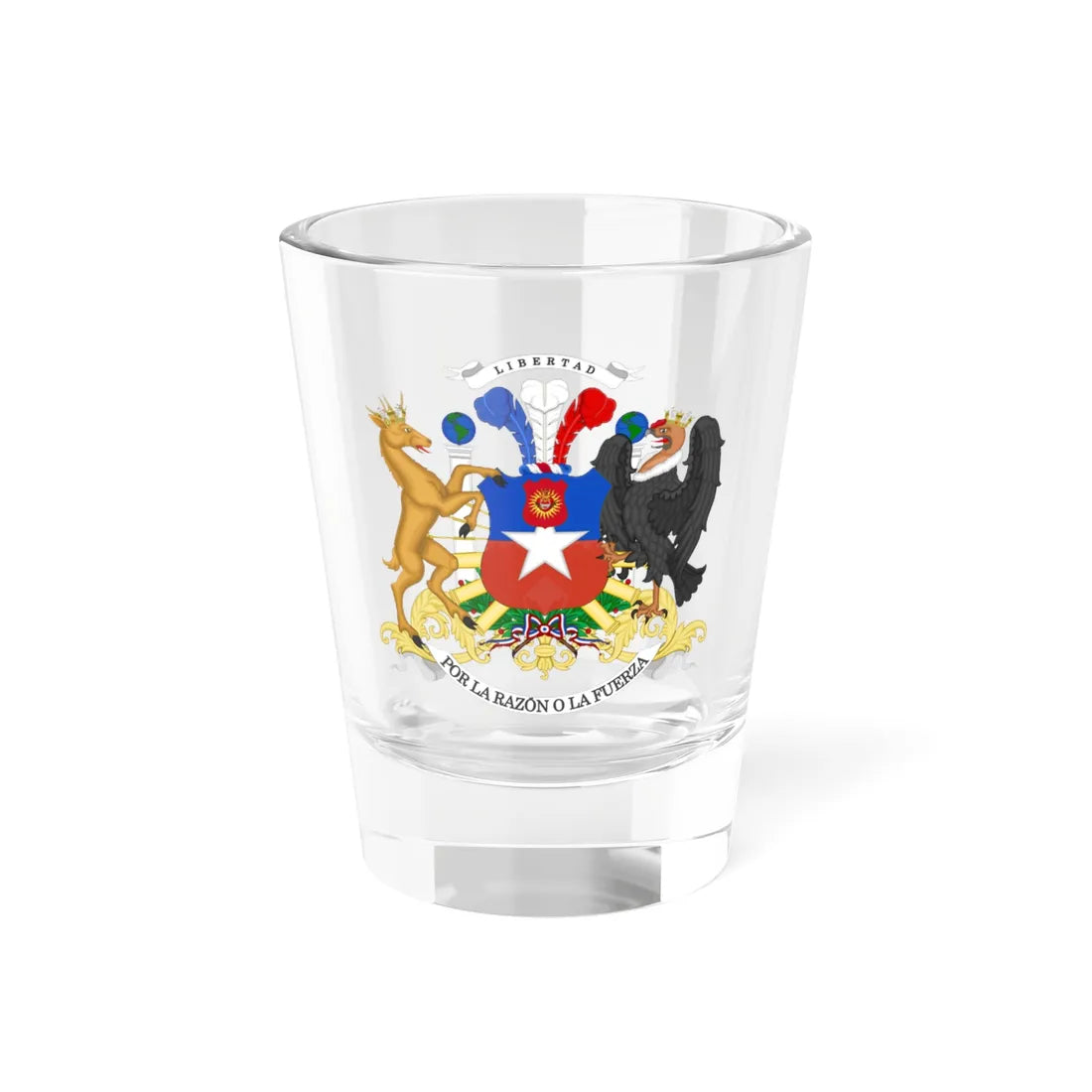 Current Coat of Arms of Chile Full Ornamented Proposal (Chile) (Coat of Arms) Shot Glass 1.5oz 1.5oz - Go Mug Yourself