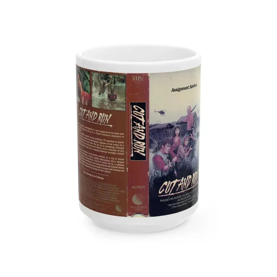 CUT AND RUN (VHS COVER) - White Coffee Mug 15oz - Go Mug Yourself