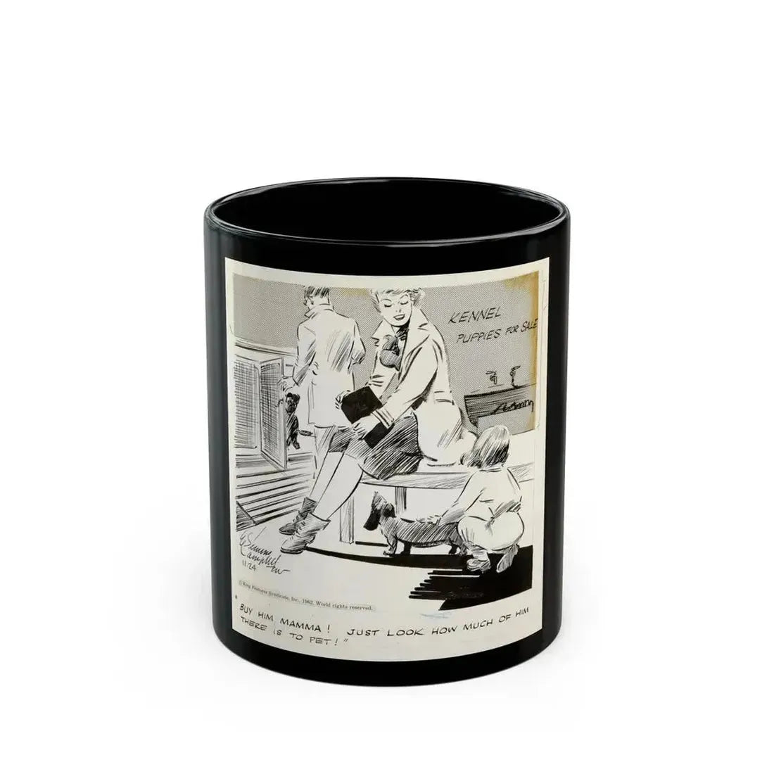Cuties Daily Comic Strip, 1962 (1) - Black Coffee Mug 11oz - Go Mug Yourself