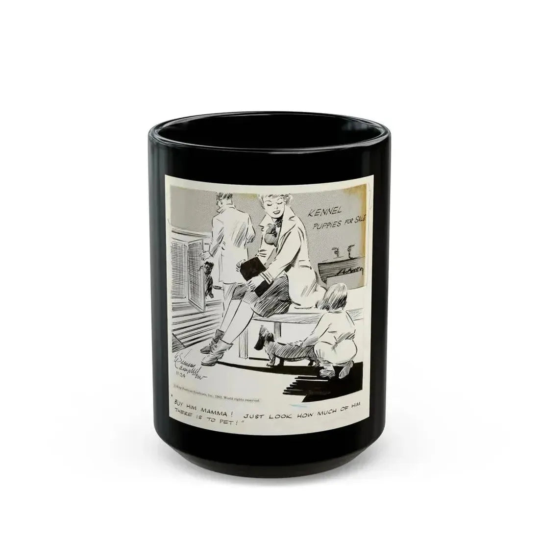 Cuties Daily Comic Strip, 1962 (1) - Black Coffee Mug 15oz - Go Mug Yourself