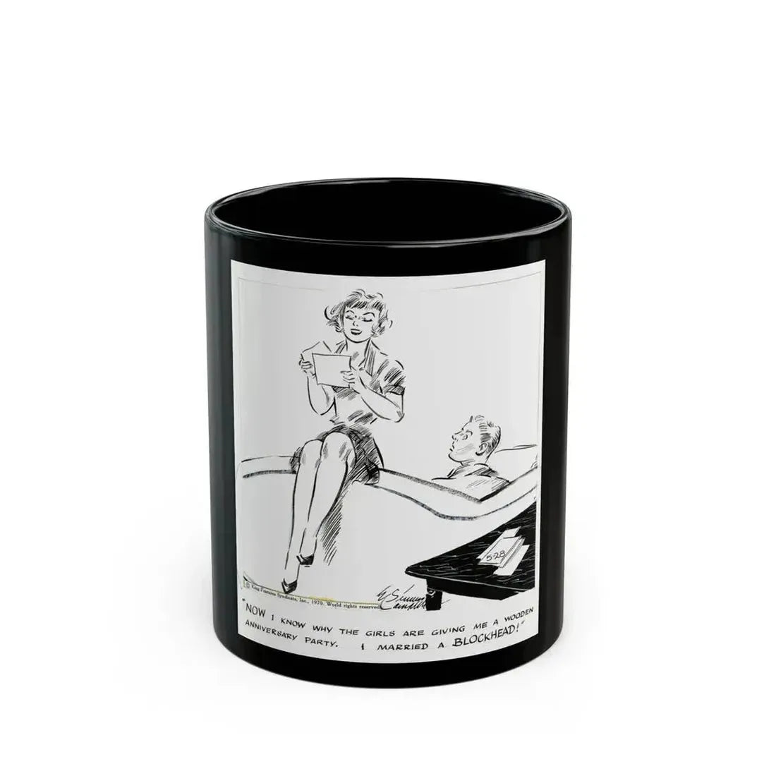 Cuties Daily Comic Strip, 1970 - Black Coffee Mug 11oz - Go Mug Yourself