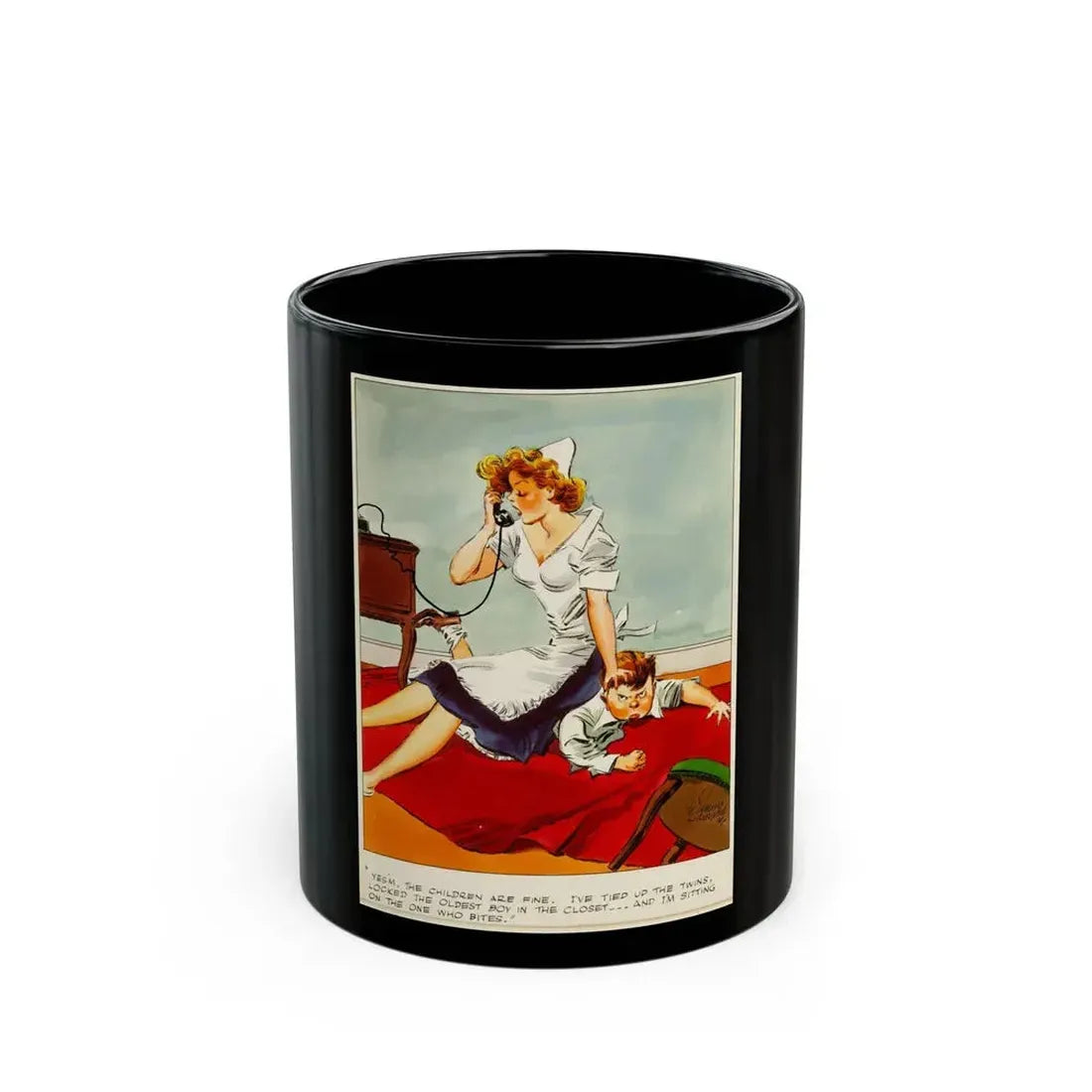 Cuties Hand Colored Daily Comic Strip, 1952 (1) - Black Coffee Mug 11oz - Go Mug Yourself
