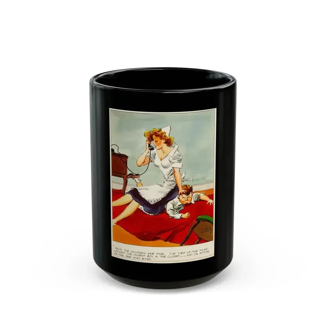 Cuties Hand Colored Daily Comic Strip, 1952 (1) - Black Coffee Mug 15oz - Go Mug Yourself